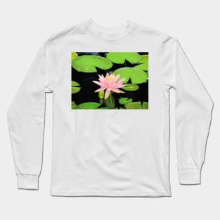 Blue Dragonfly On Pink Flower Long Sleeve T-Shirt